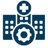 Hospital building with gear icon