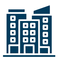 Building icon in blue and black